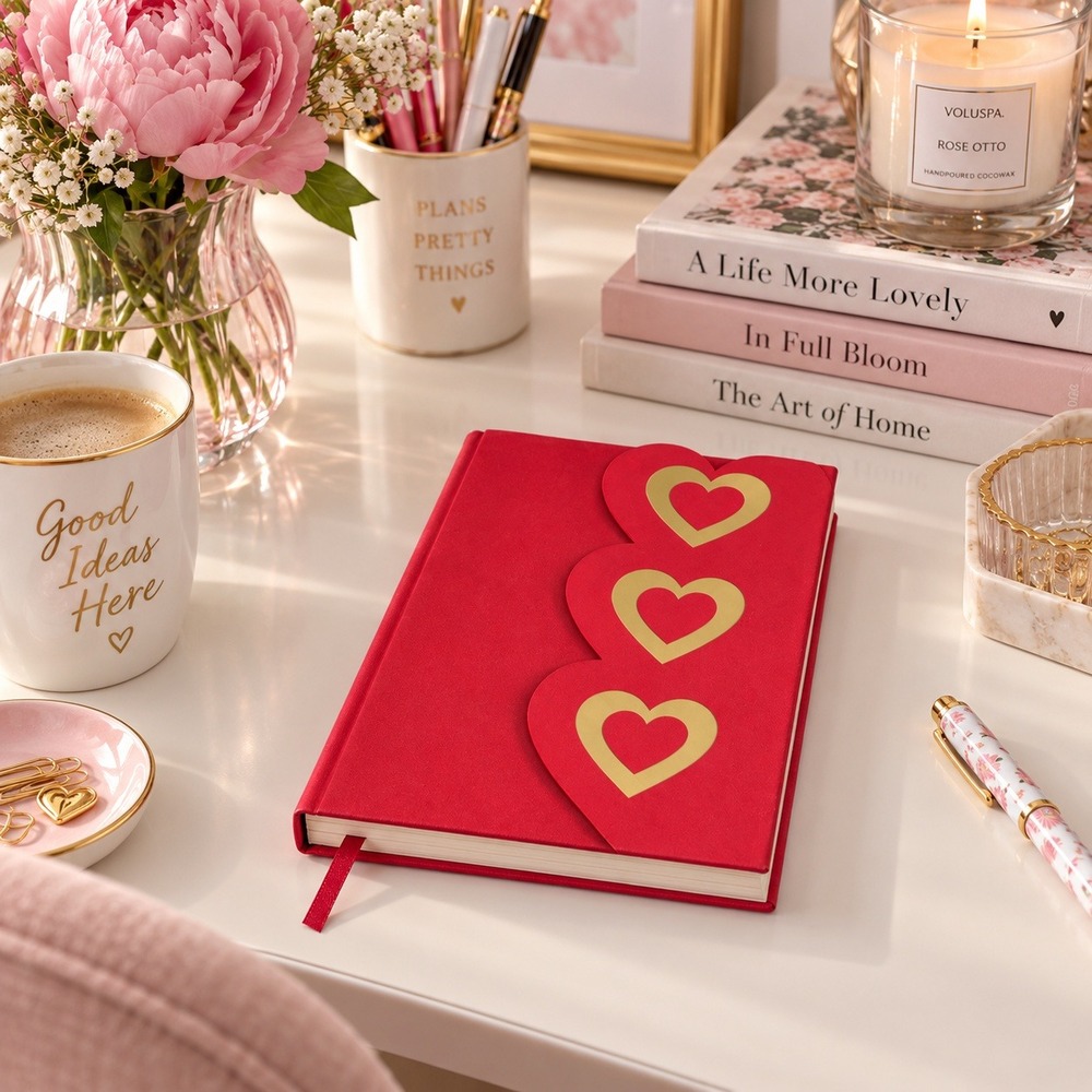 Nordstrom Red Hardcover Journal Gold Foil Hearts Scalloped Flap NRS1106